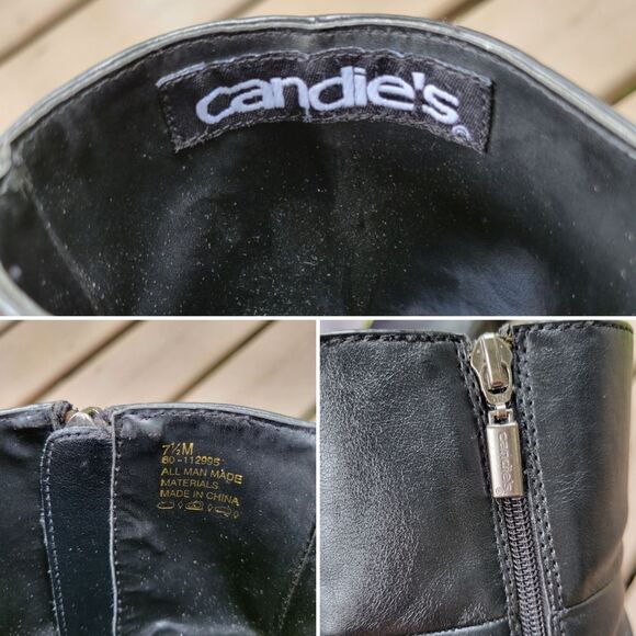 Vintage 90s y2k Candie's Bratz Black Faux Leather Square Toe Chunky Heel Boots - Picture 7 of 9